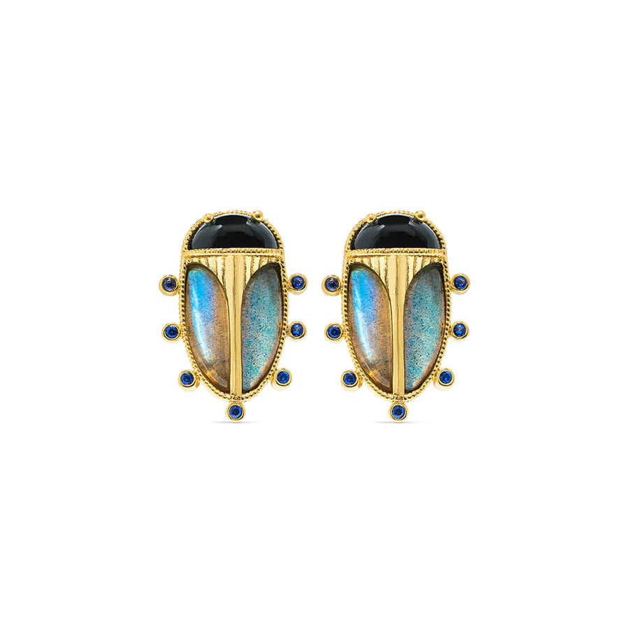 Capucine De Wulf | Scarab Clip Earrings in Blue Labradorite/Black Agate