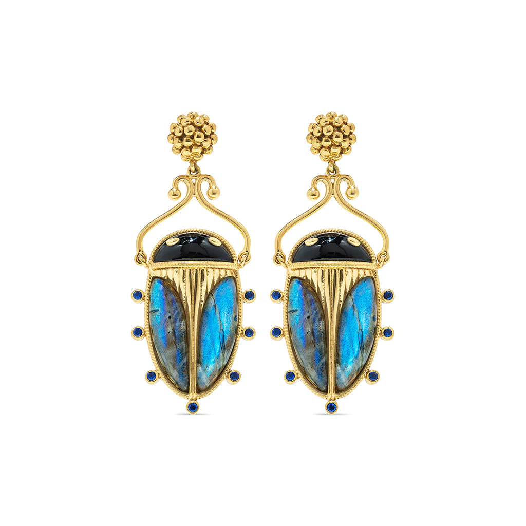 Capucine De Wulf | Scarab Berry Drop Earrings in Blue Labradorite/Black Agate