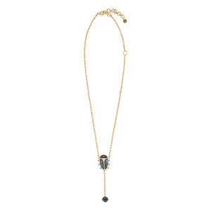 Capucine De Wulf | Scarab Lariat Necklace in Blue Labradorite/Black Agate