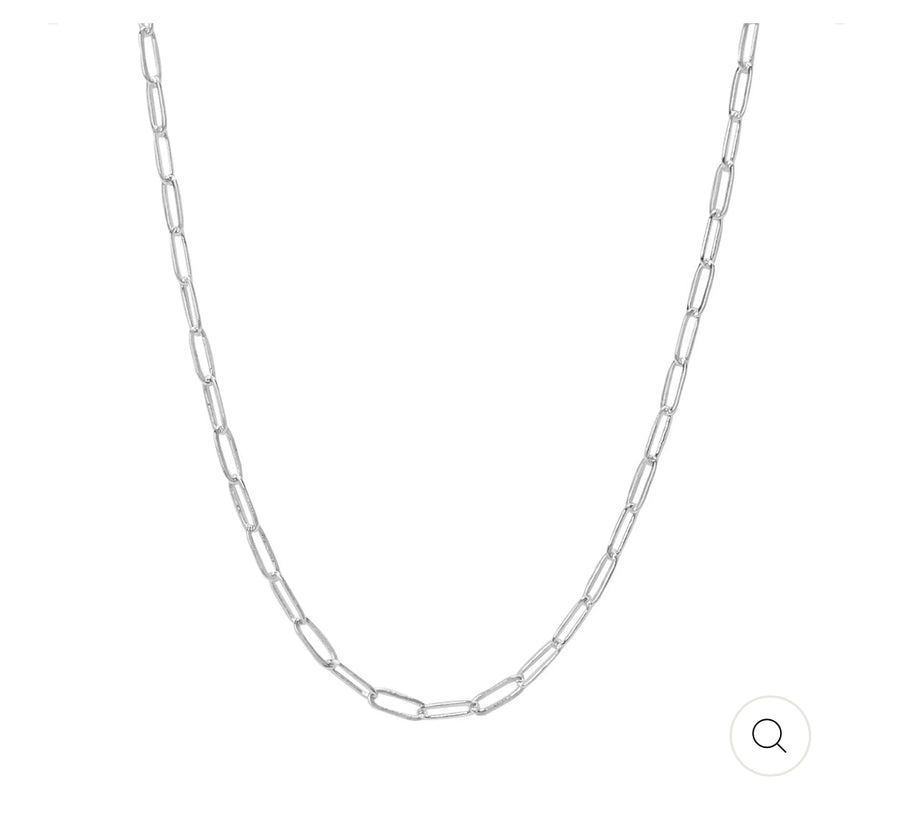 Maya J | Birthstone Charm Necklaces - Thin Paper Clip Chain White Gold