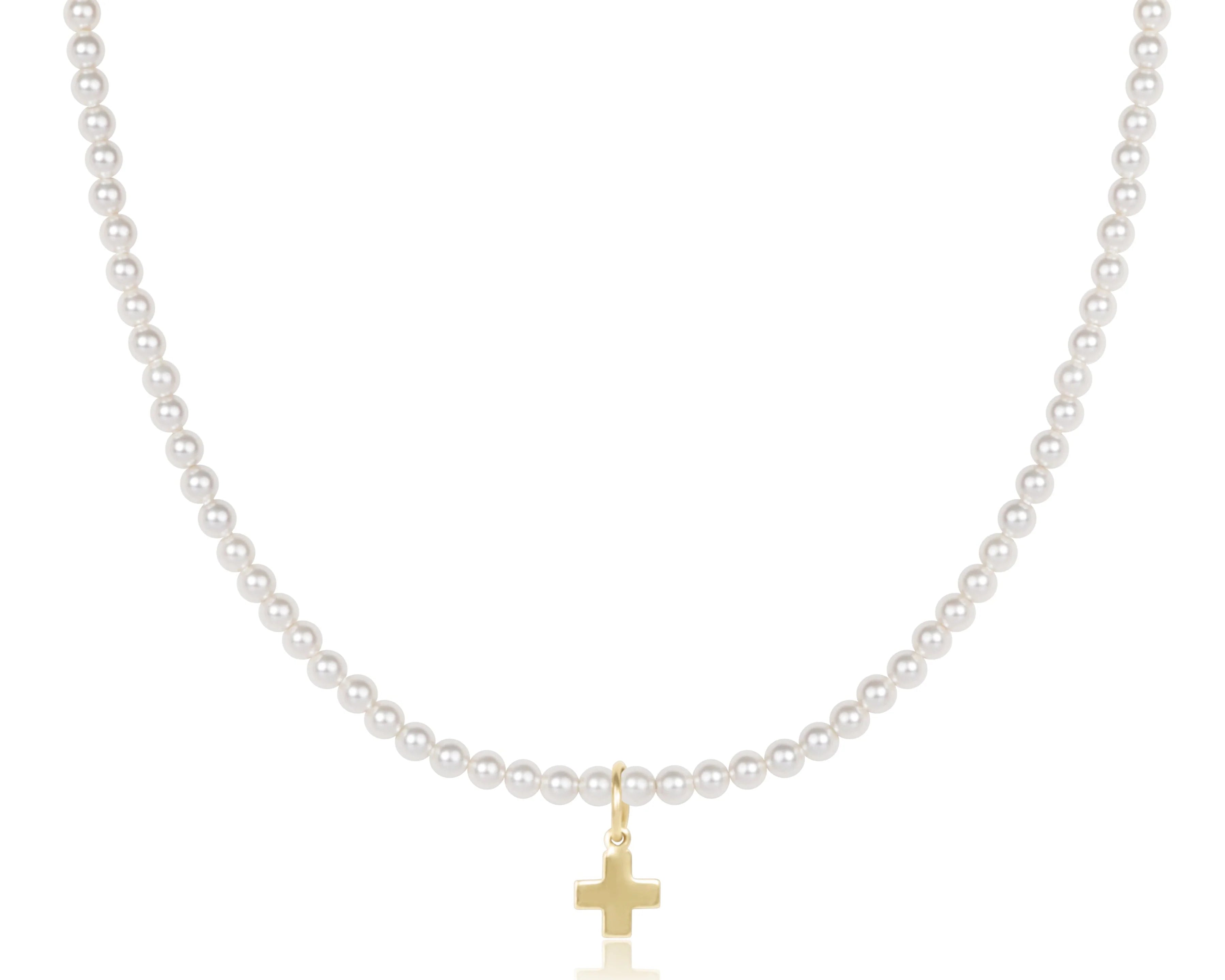 eNewton | Choker Classic Pearl 3mm Bead - Signature Gold Cross Charm