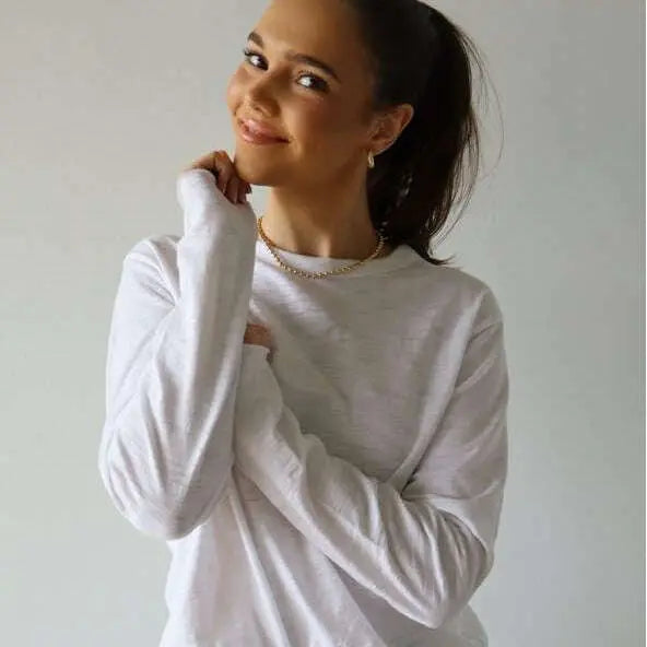 Relaxed Crew in White with Black Stripe - Long Sleeve