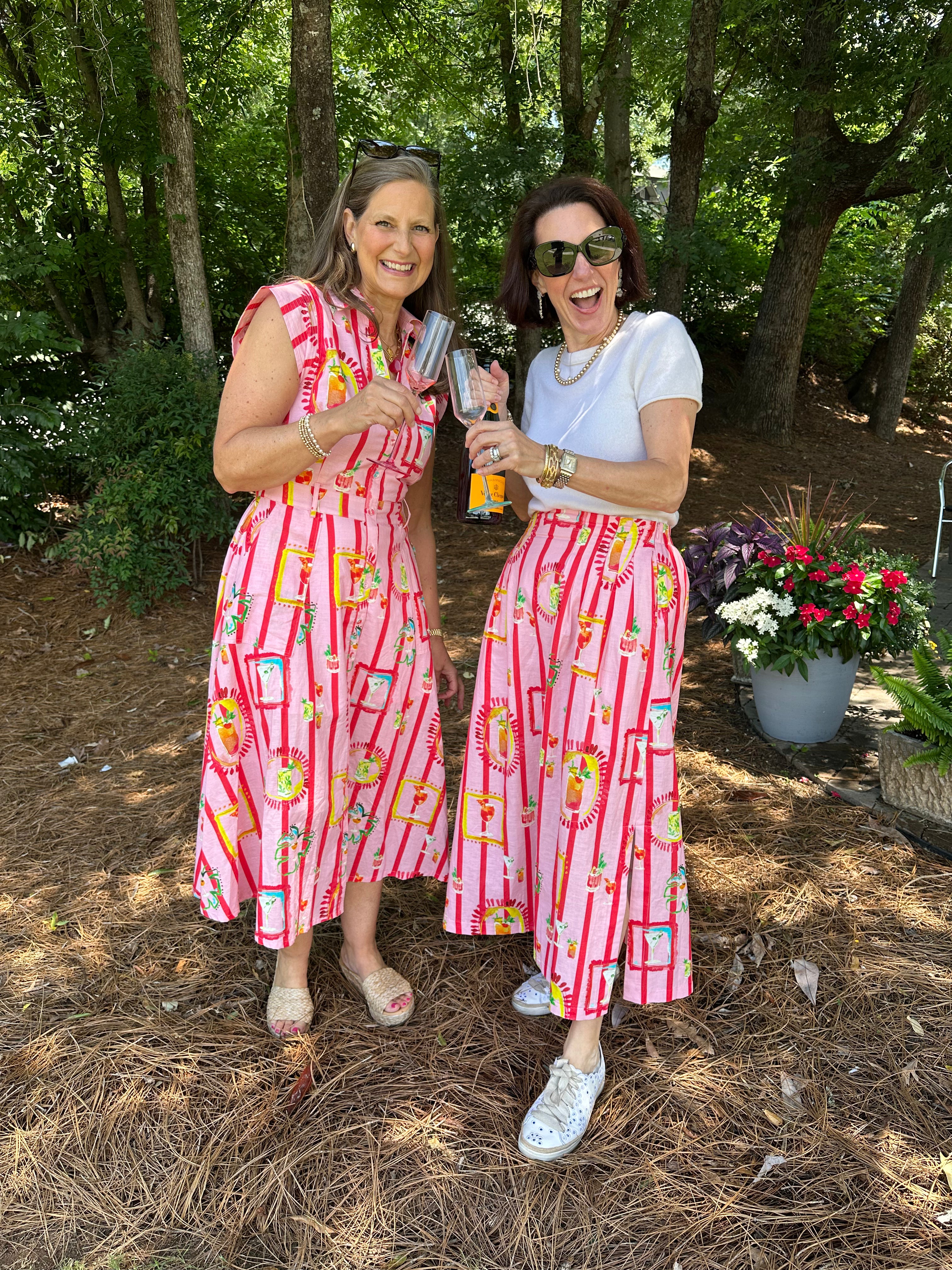 Happy Hour Striped Cocktail Print Midi Skirt