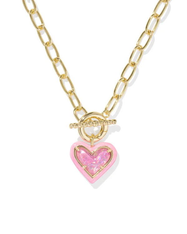 Kendra Scott Ari Heart Gold Enamel Frame Link and Chain Necklace