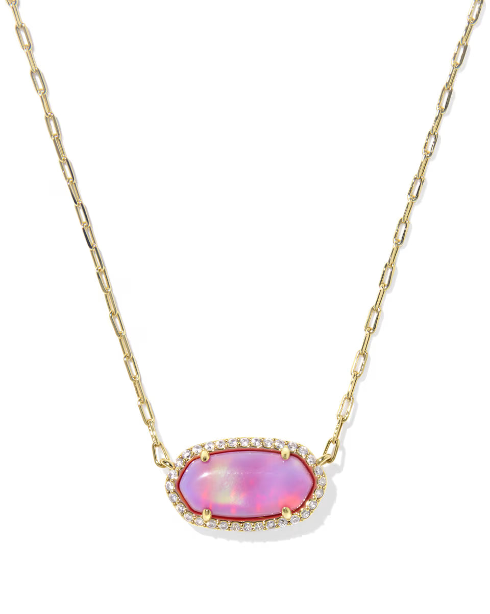 Kendra Scott | Elisa Pave Frame Pendant Pink Opalescent Resin Necklace
