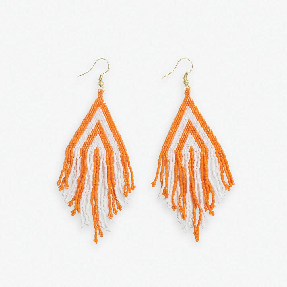 INK + ALLOY | Haley Game Day Stacked Triangle Beaded Fringe Earrings Orange and White