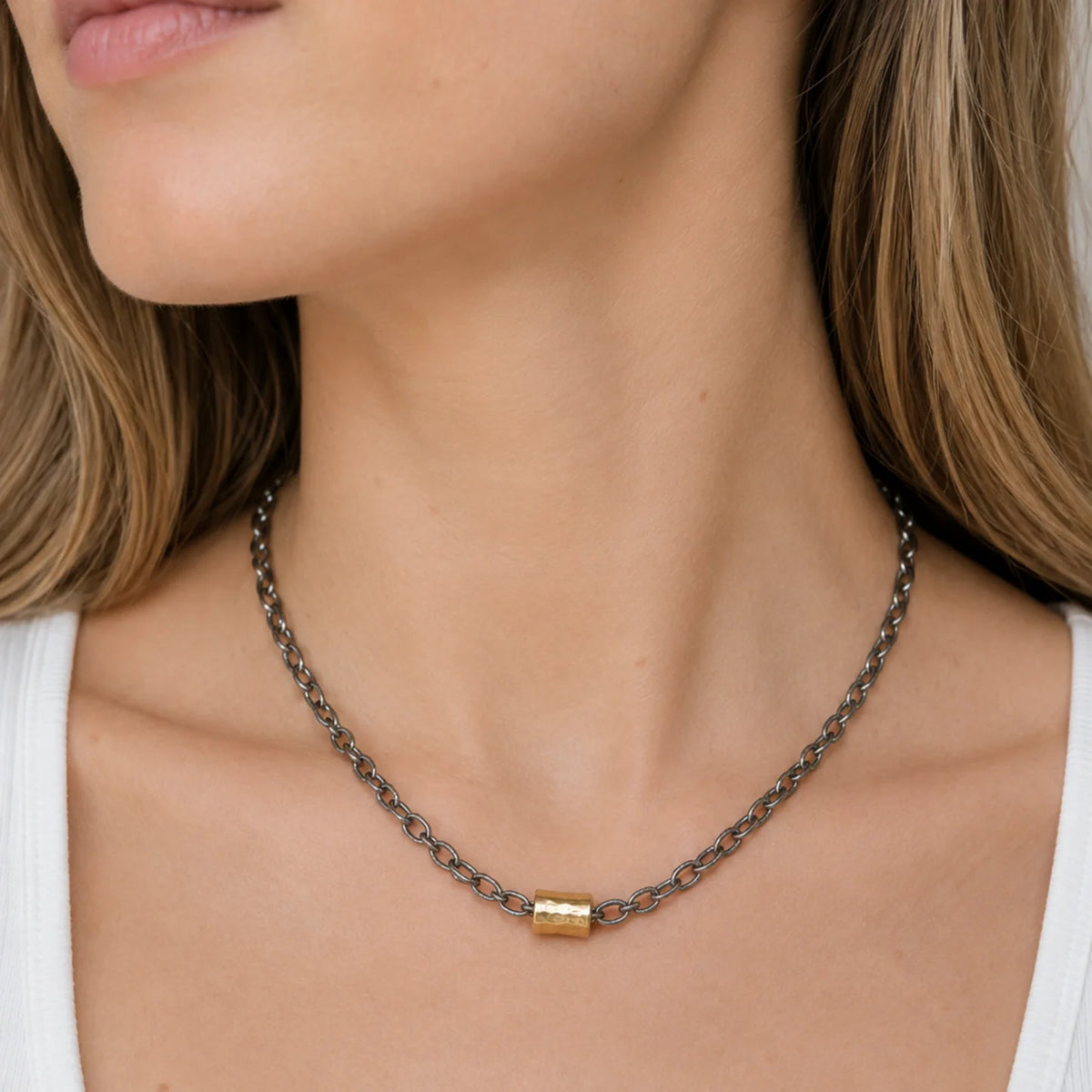 Allure Gold Barrel Mixed Metal Statement Necklace