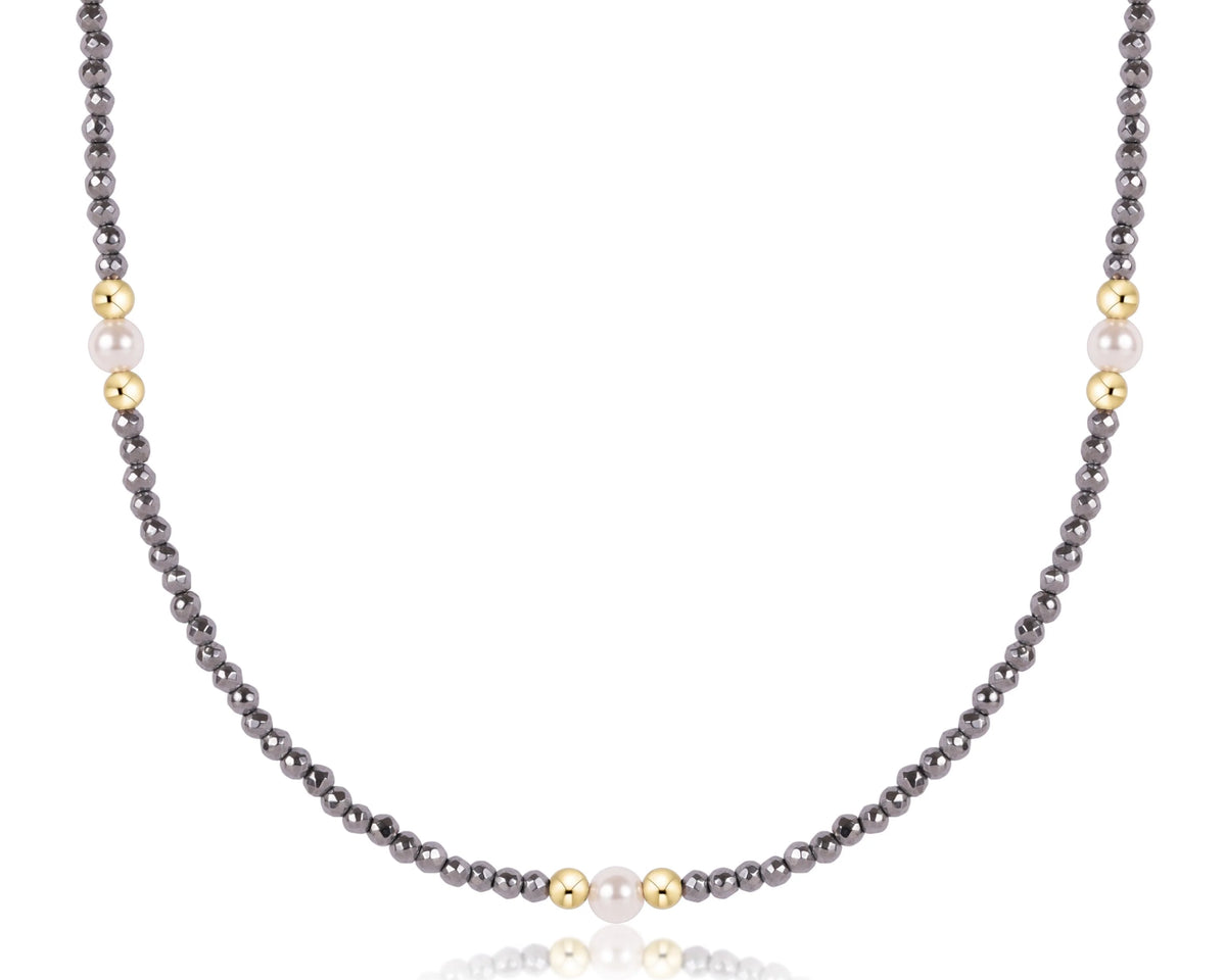 Purpose Pearl Beaded 4mm Silver Faceted Hematite Choker (15' and 17")