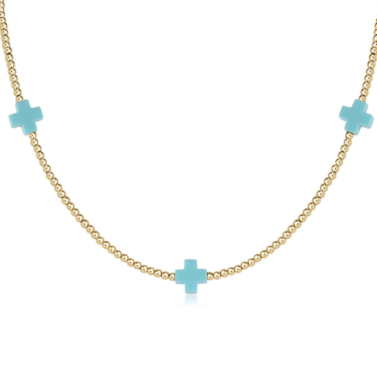 eNewton | 15" Choker Signature Cross Gold Pattern 2mm Bead - Turq