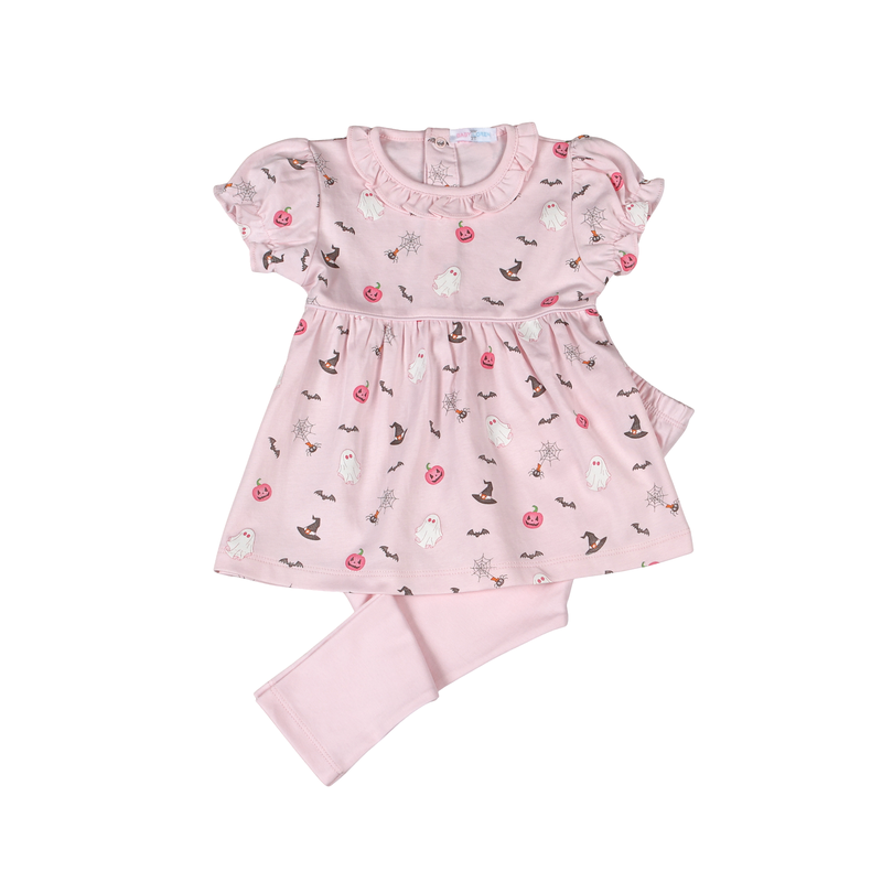 Spookie Time Pima Scalloped Collar Top Set - Pink