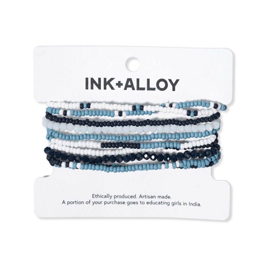 INK + ALLOY | Game Day Beaded 10 Strand Bracelets - Navy + Light Blue