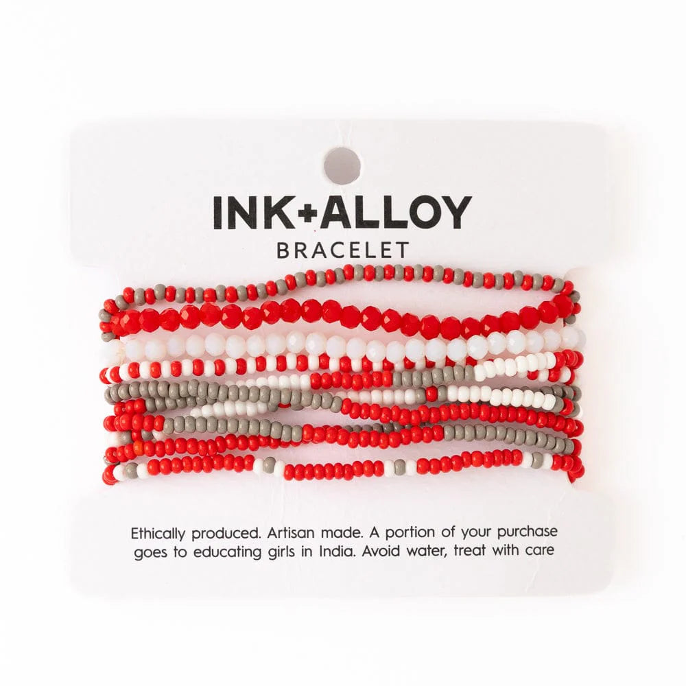 INK + ALLOY | Game Day Beaded 10 Strand Stretch Bracelet Set Scarlet + Gray