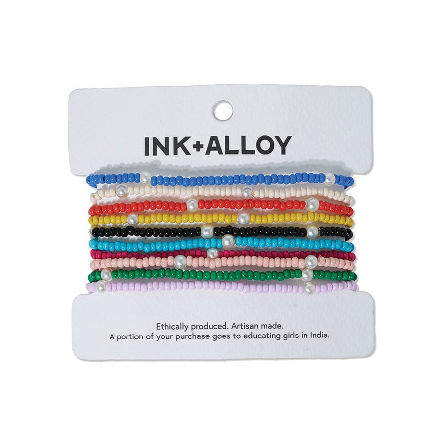 INK + ALLOY | Sage Mixed Color and Pearl 10 Strand Bracelets