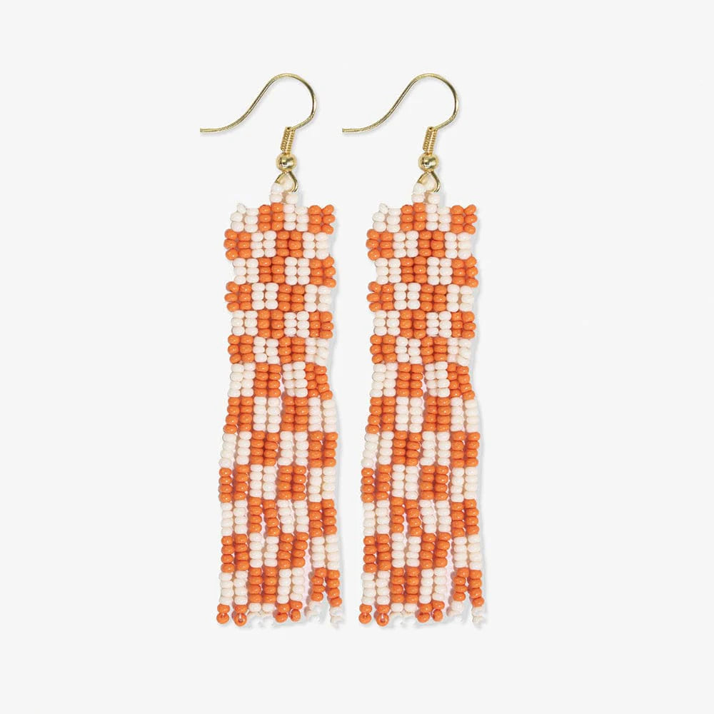 INK + ALLOY | Harriet Woven Top Gingham Beaded Fringe Earrings Orange