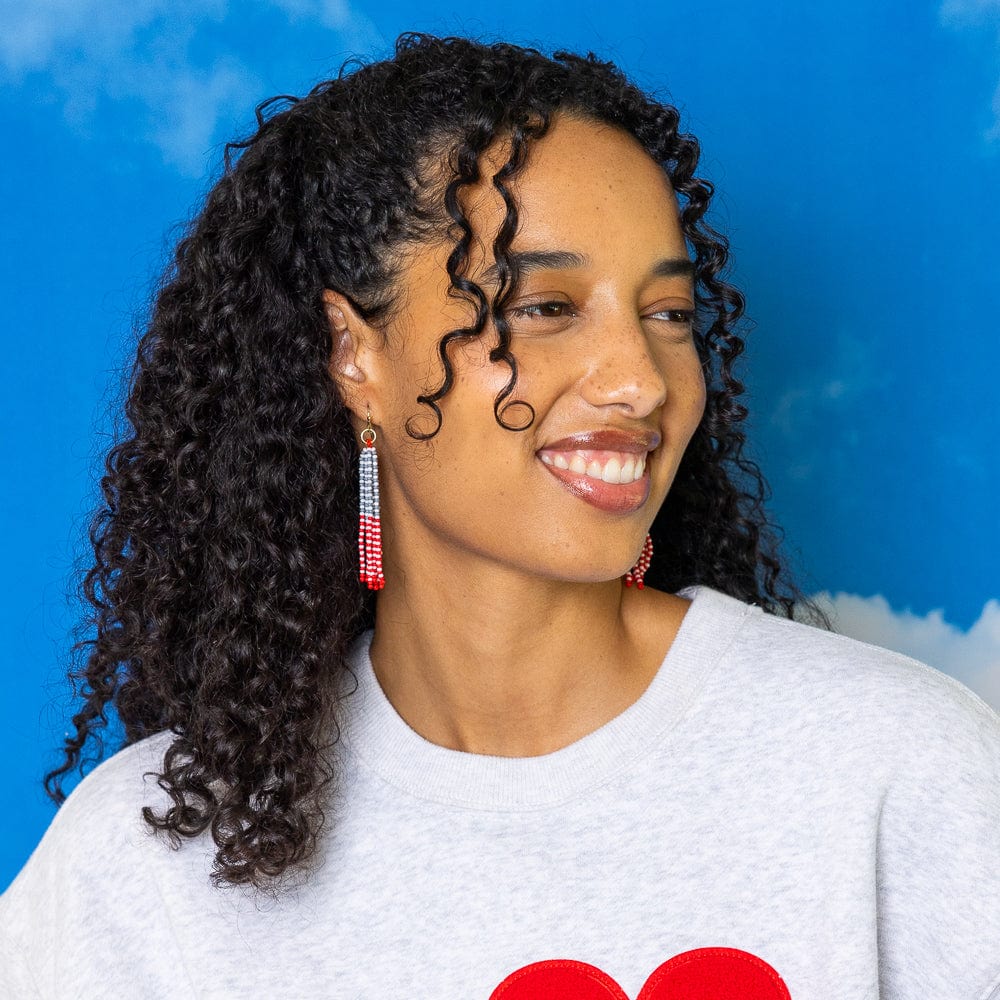 INK + ALLOY | Game Day Tassel Seed Bead Earrings Scarlet + Gray