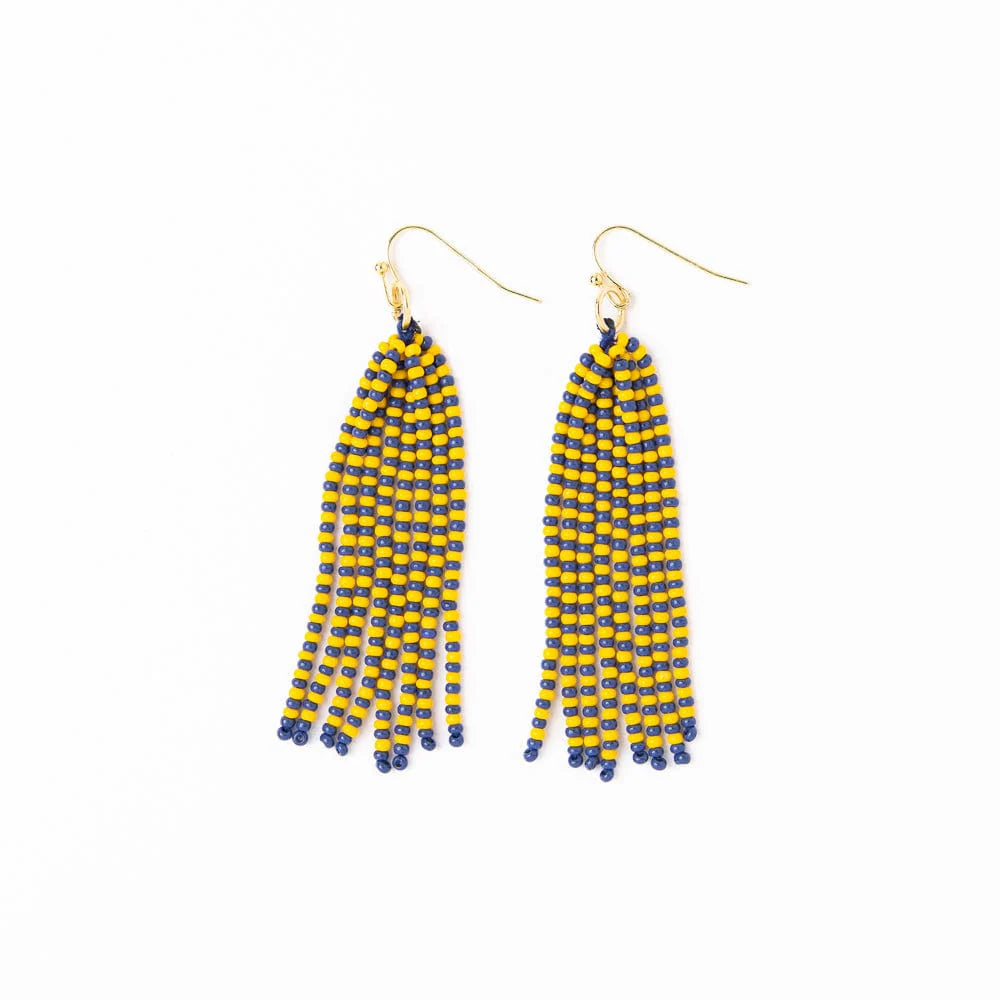 INK + ALLOY | Game Day Tassel Seed Bead Earrings Yellow + Blue