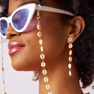 Amanda Flower Beaded Dangle Earrings White + Yellow