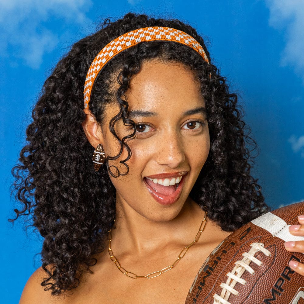 INK + ALLOY | Game Day Checkered Beaded Headband Orange + White