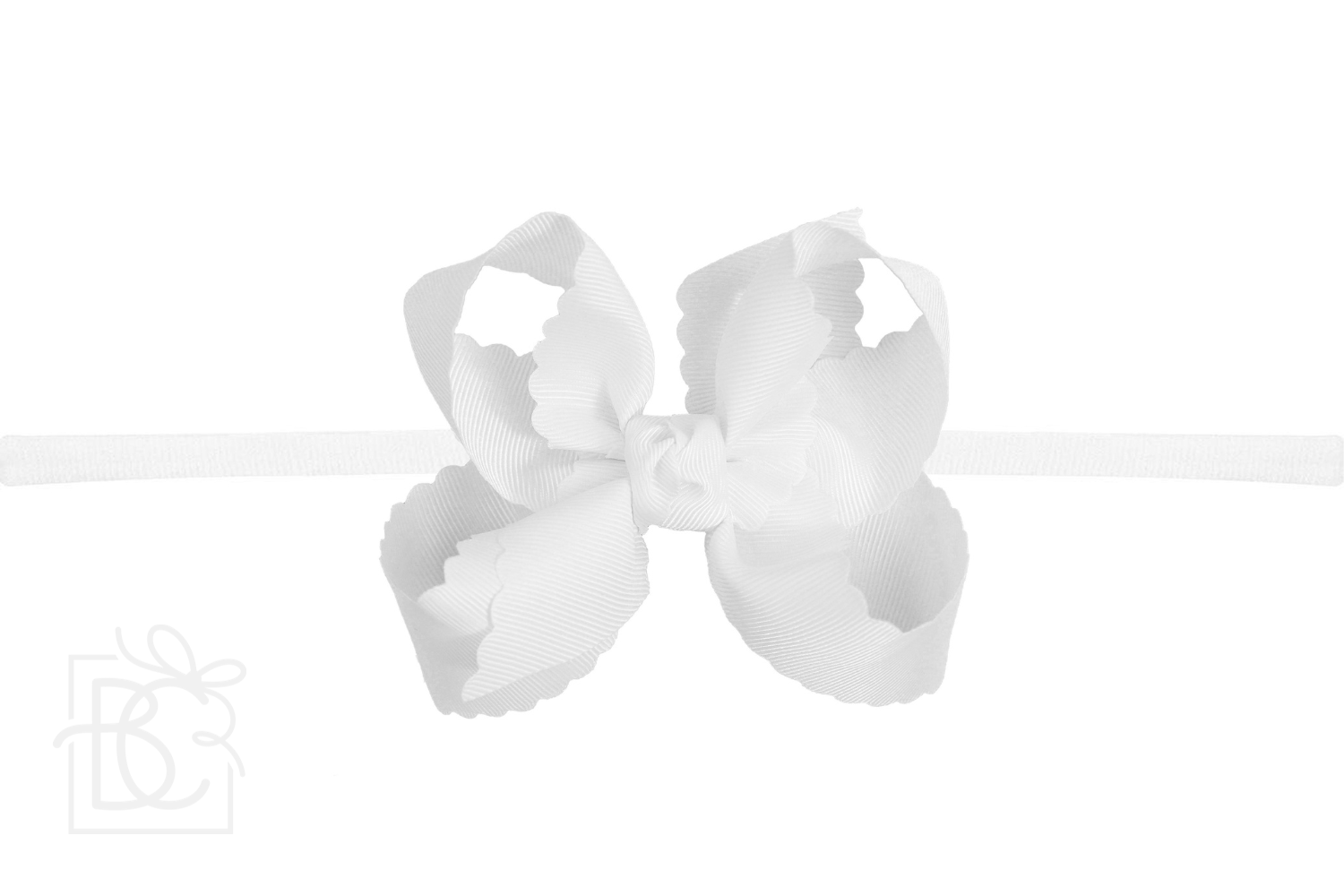 Pantyhose Headband with 4.5" Large Scalloped Edge Bow