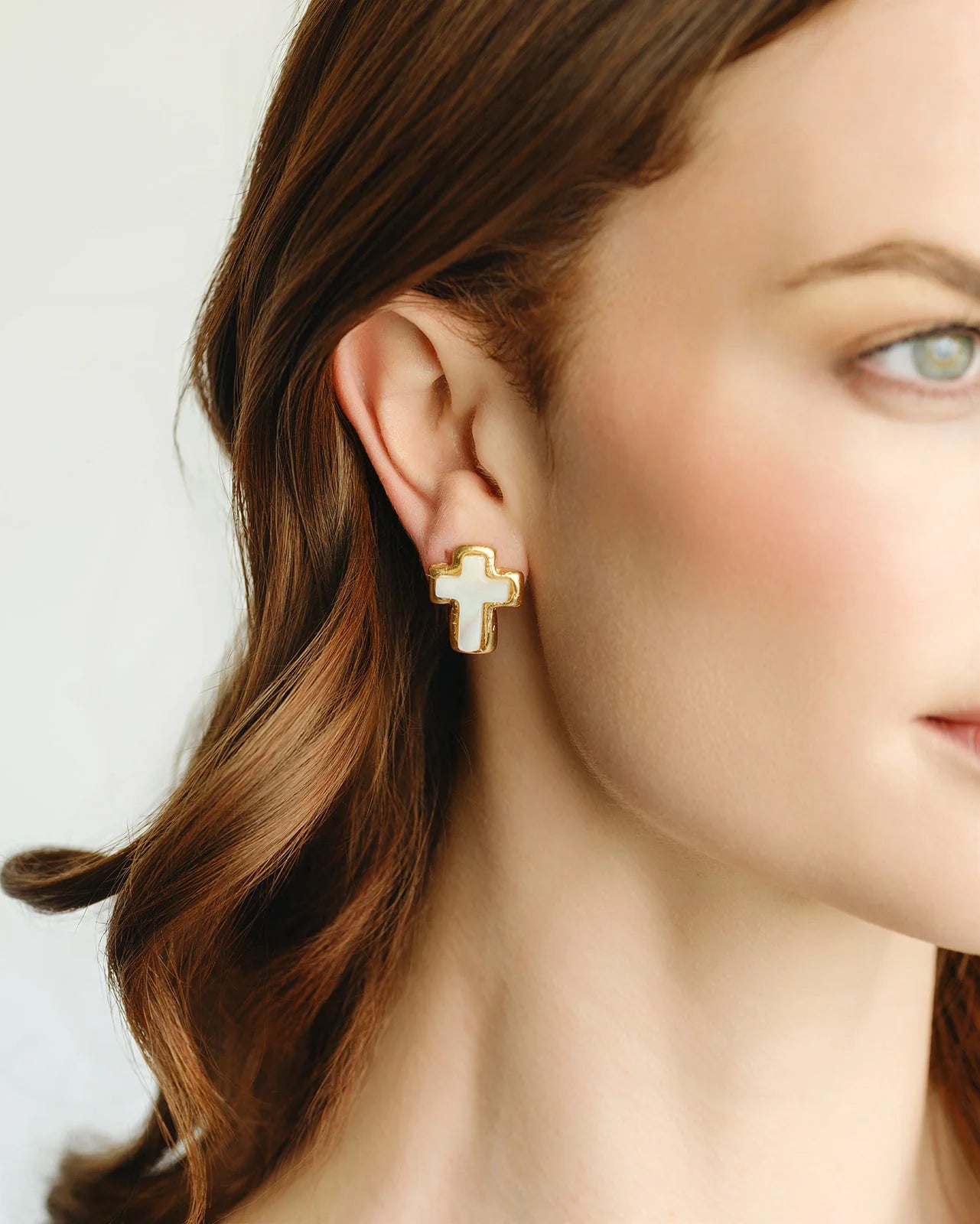 Mother of Pearl Cross Stud Earrings