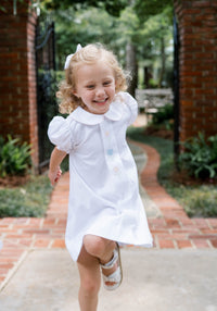 Lullaby Set | Bluebonnet Dress - Classic White with Flower Embroidery