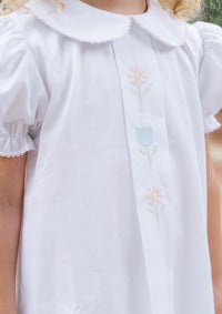 Lullaby Set | Bluebonnet Dress - Classic White with Flower Embroidery