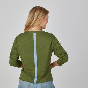 Relaxed Crew in Forest Green with Denim Blue Stripe - Short Sleeve