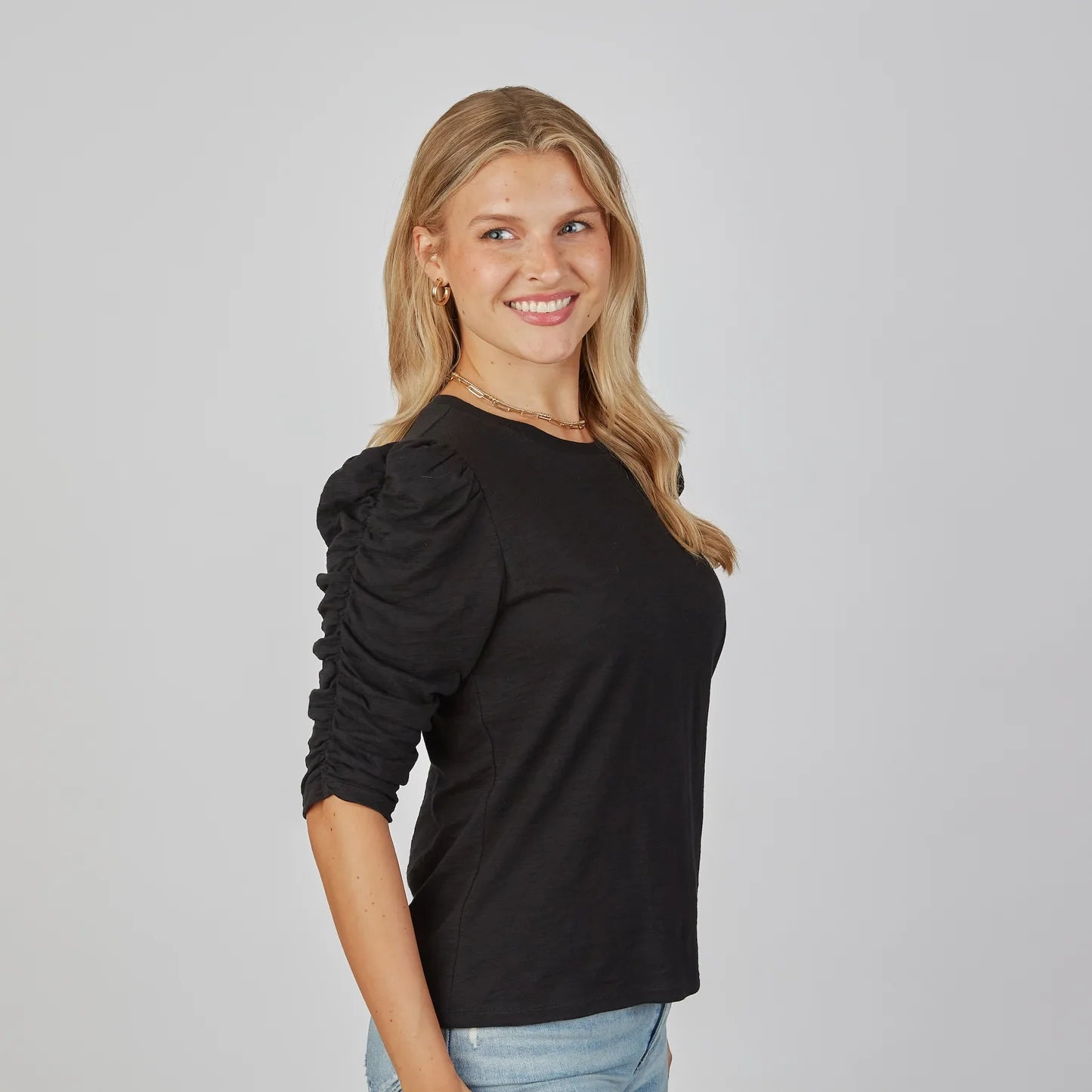 Sophie Ruched Elbow-Length Tee