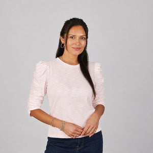 Sophie Ruched Elbow-Length Tee in Light Pink