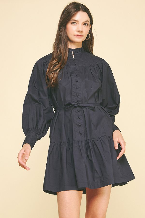 Mock Neck Button Down Mini Dress