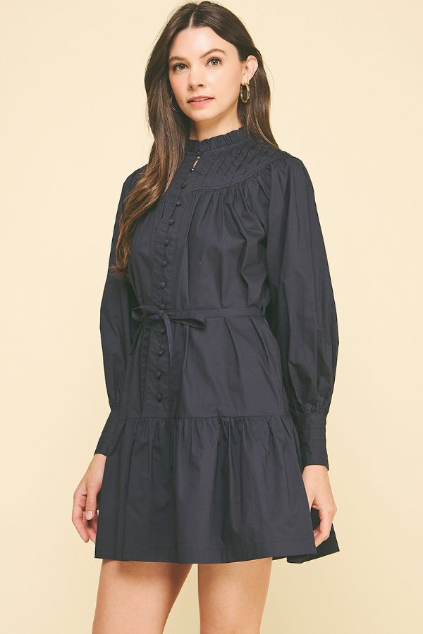 Mock Neck Button Down Mini Dress
