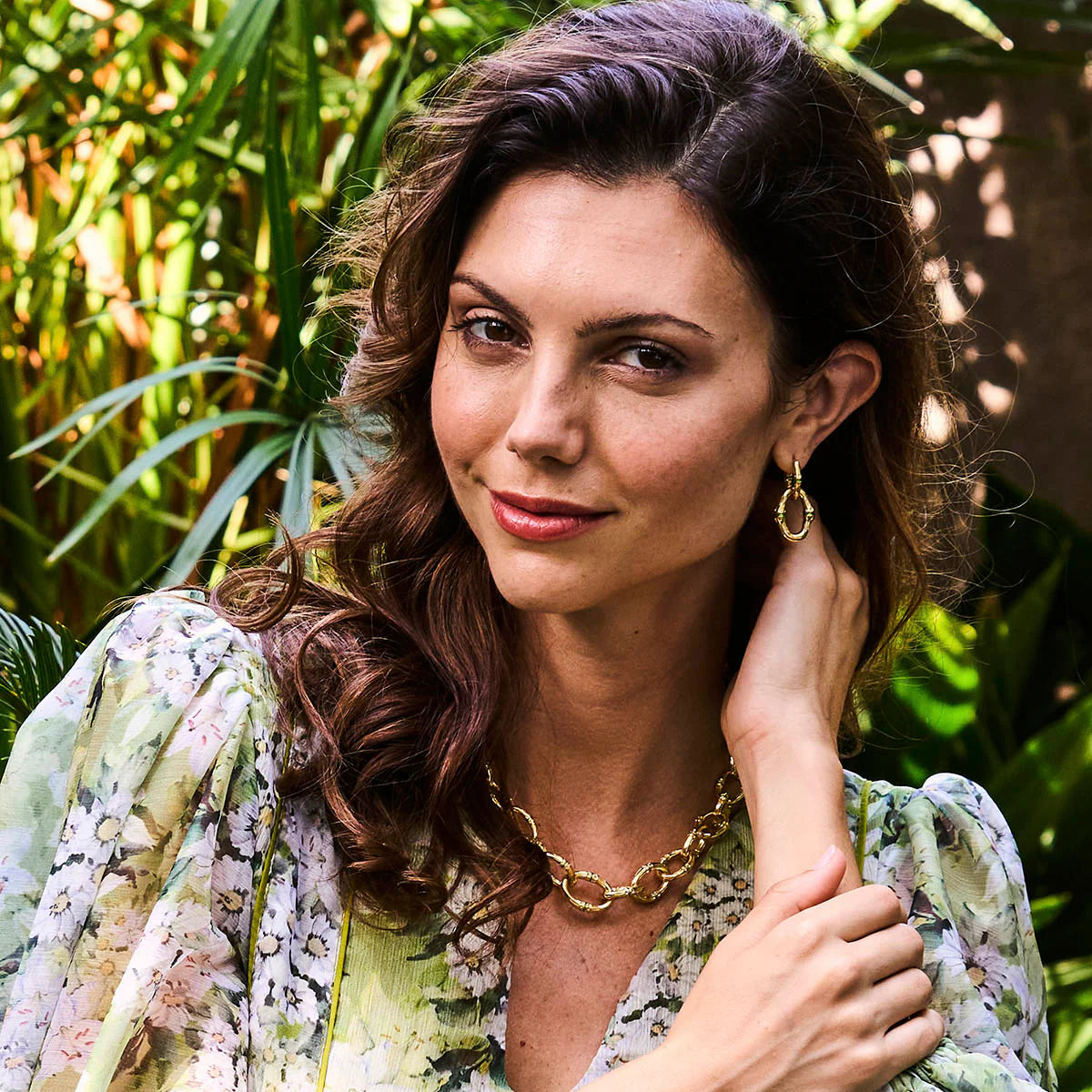 Bangkok Bamboo Link Earrings - Gold/Green Enamel