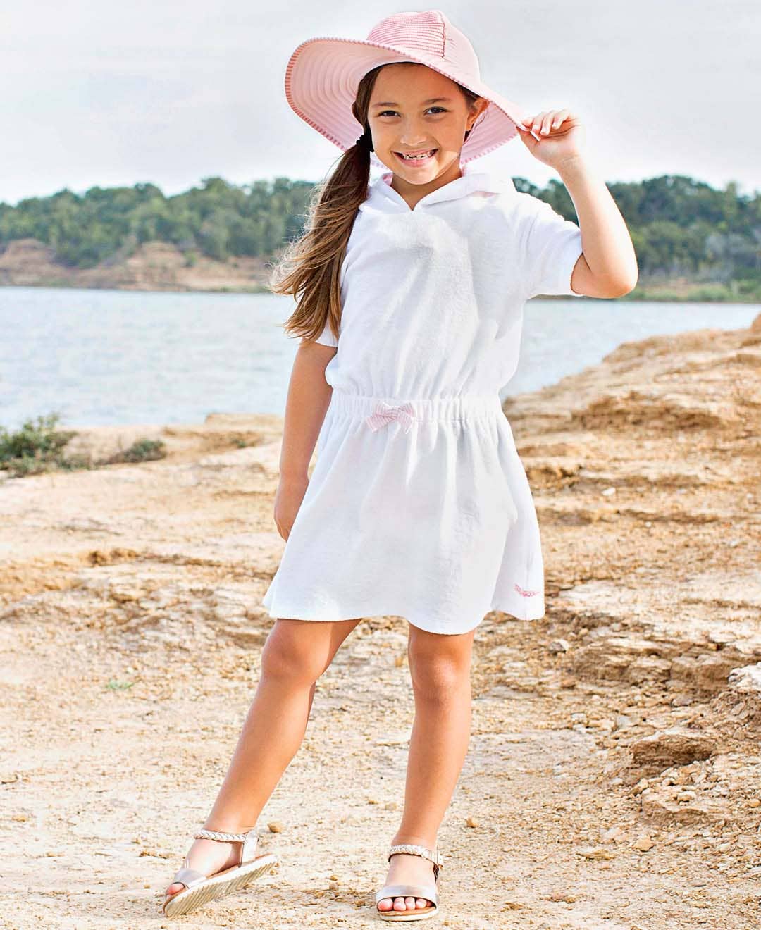 Girls White w/ Pink Seersucker Terry Swim Cover-Up