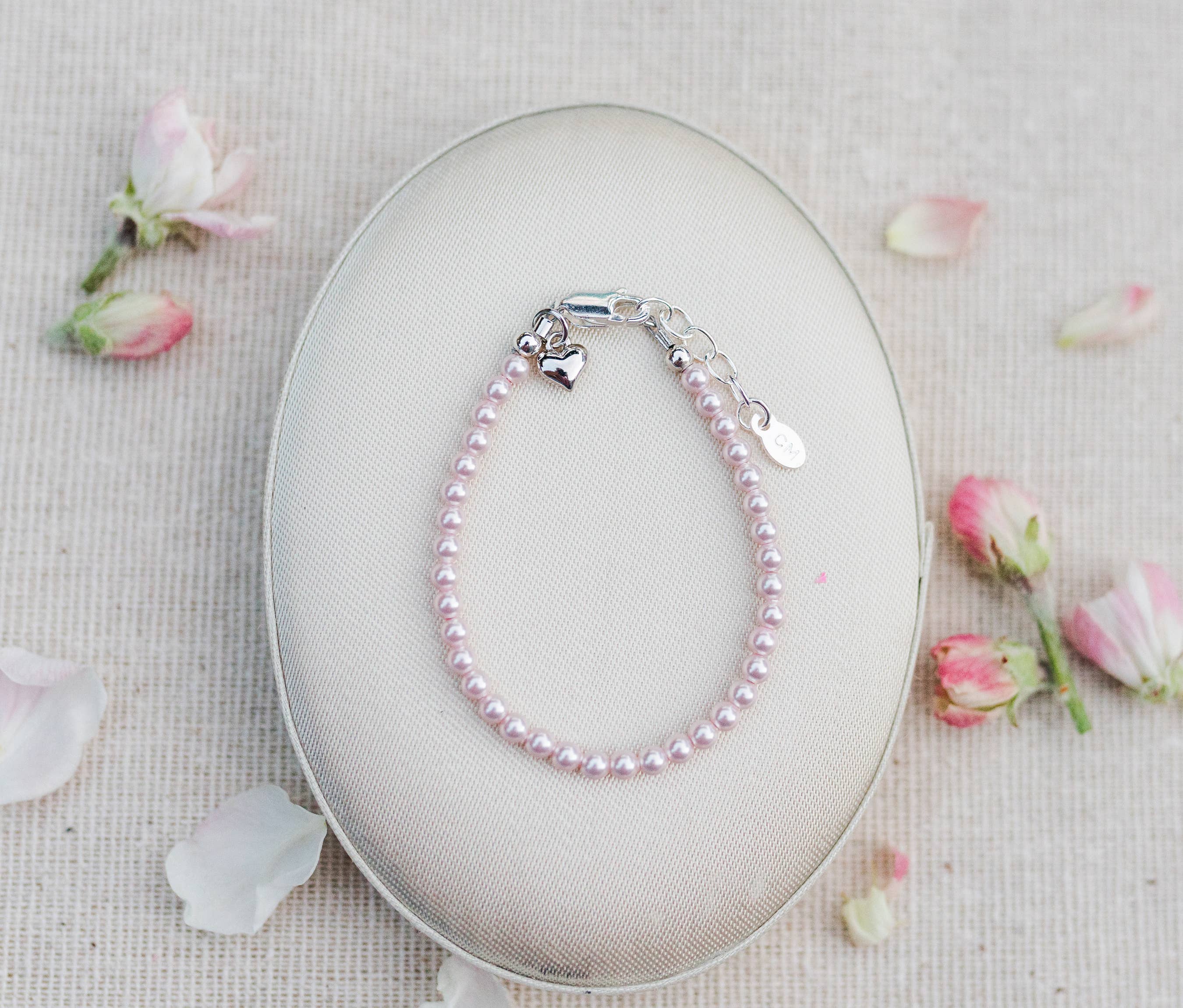 Girls Sterling Silver Serenity Dainty Pink Pearl Bracelet Baby Gift
