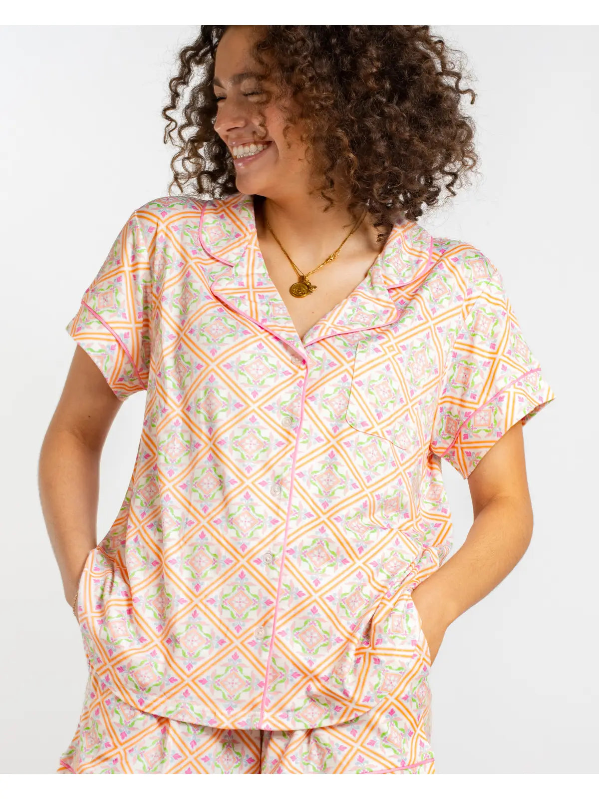 Verona Short Sleeve Button Up Sleep Shirt