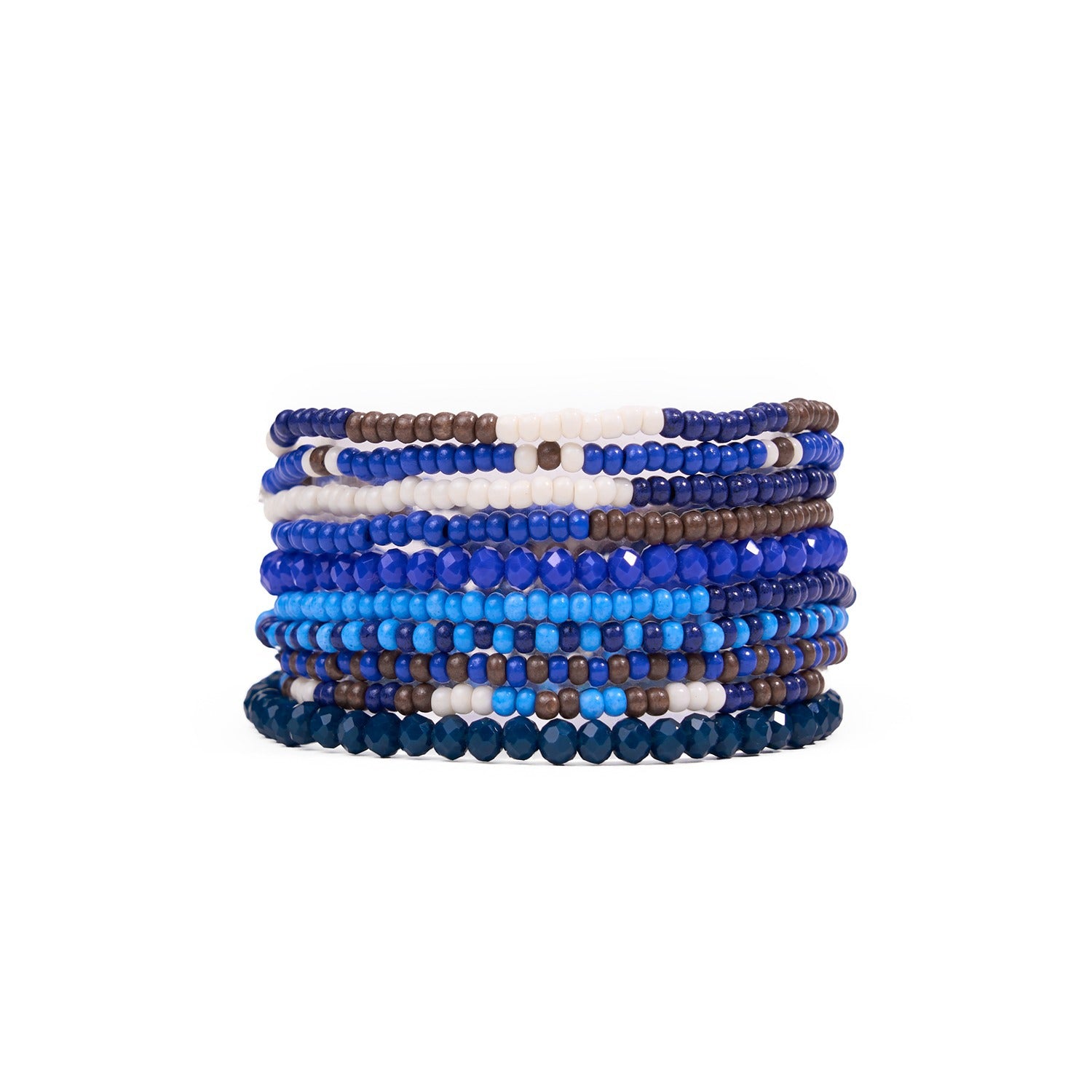 Sage Blue + Brown Beaded 10 Strand Stretch Bracelets