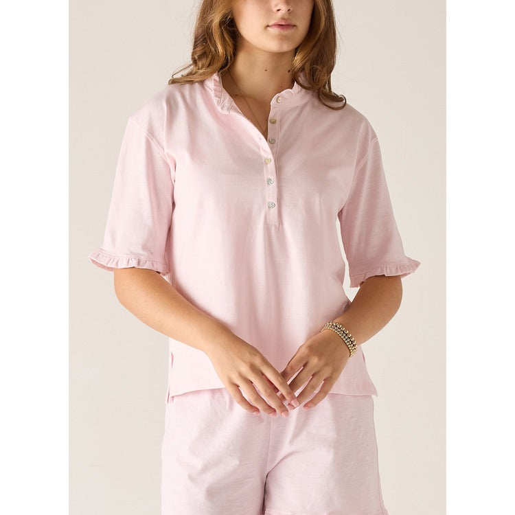 MERSEA | Josephine Ruffle Henley Tee - Rose Quartz