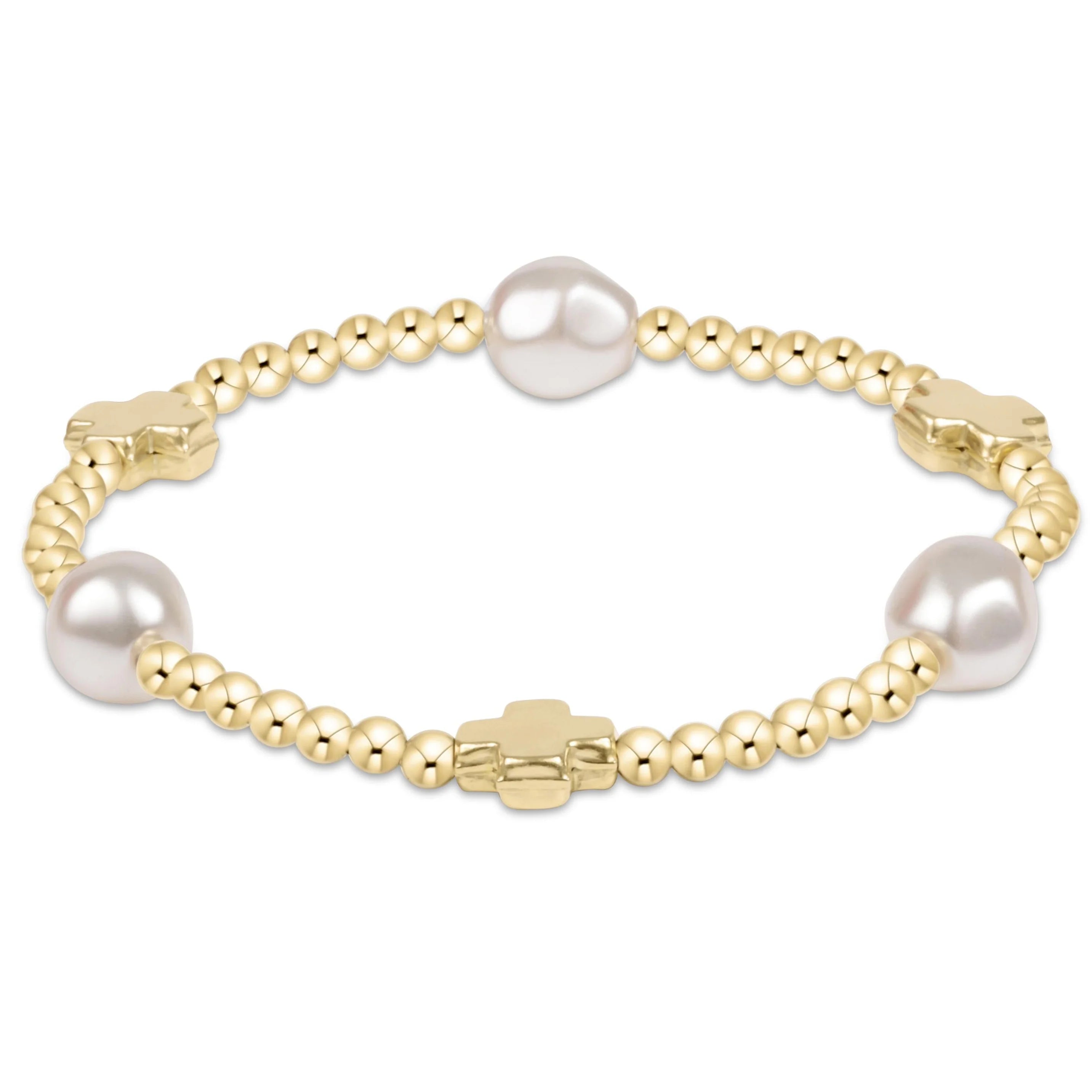 eNewton | Signature Cross Admire Pearl Pattern 3mm Bead Bracelet Gold