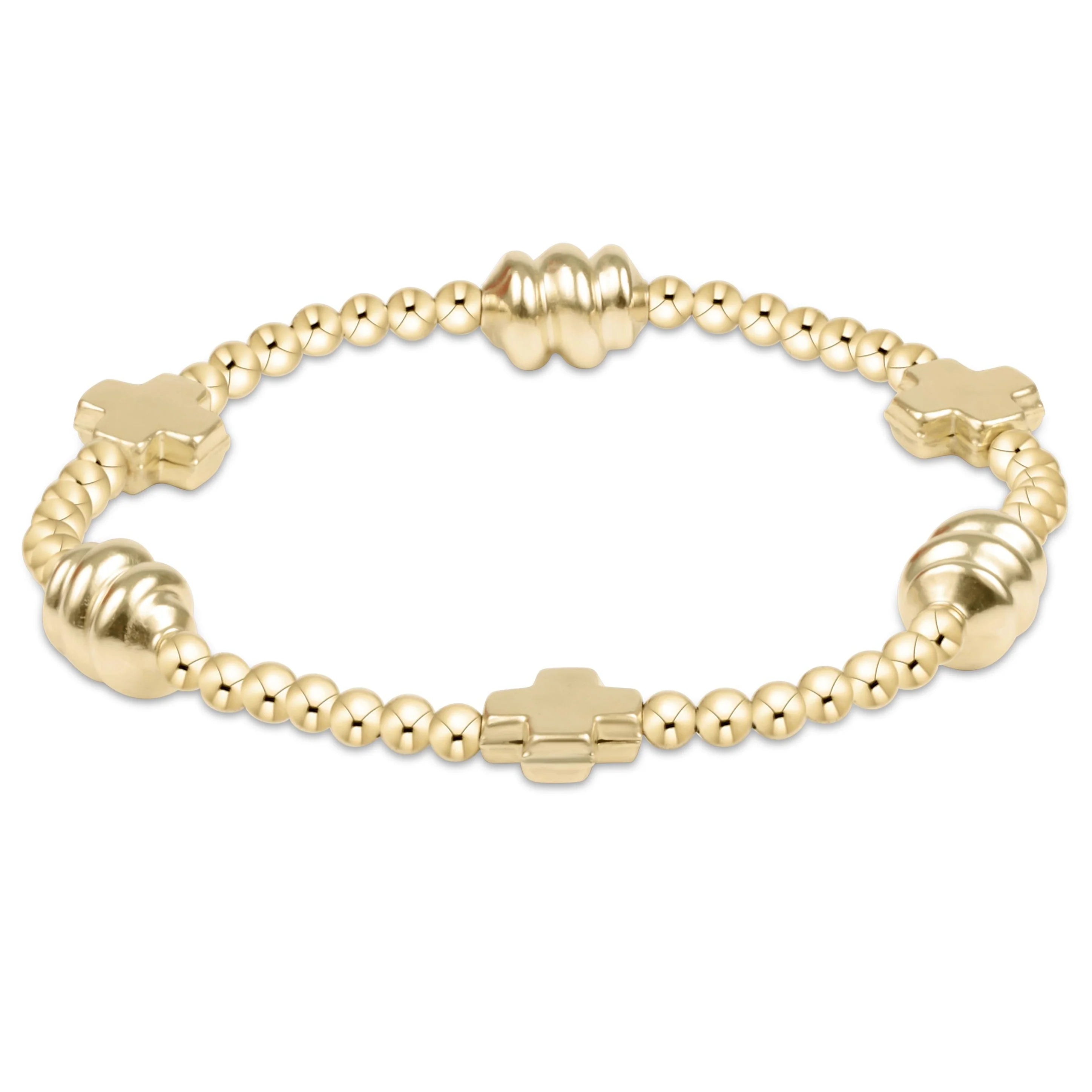 eNewton | Signature Cross Admire Gold Pattern 3mm Bead Bracelet - Gold