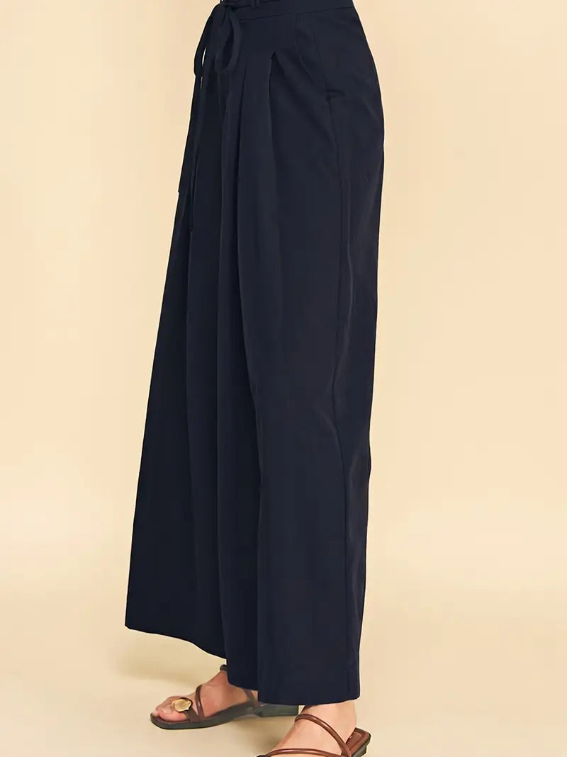 Amanda Pleated Wide Leg Pants - Navy