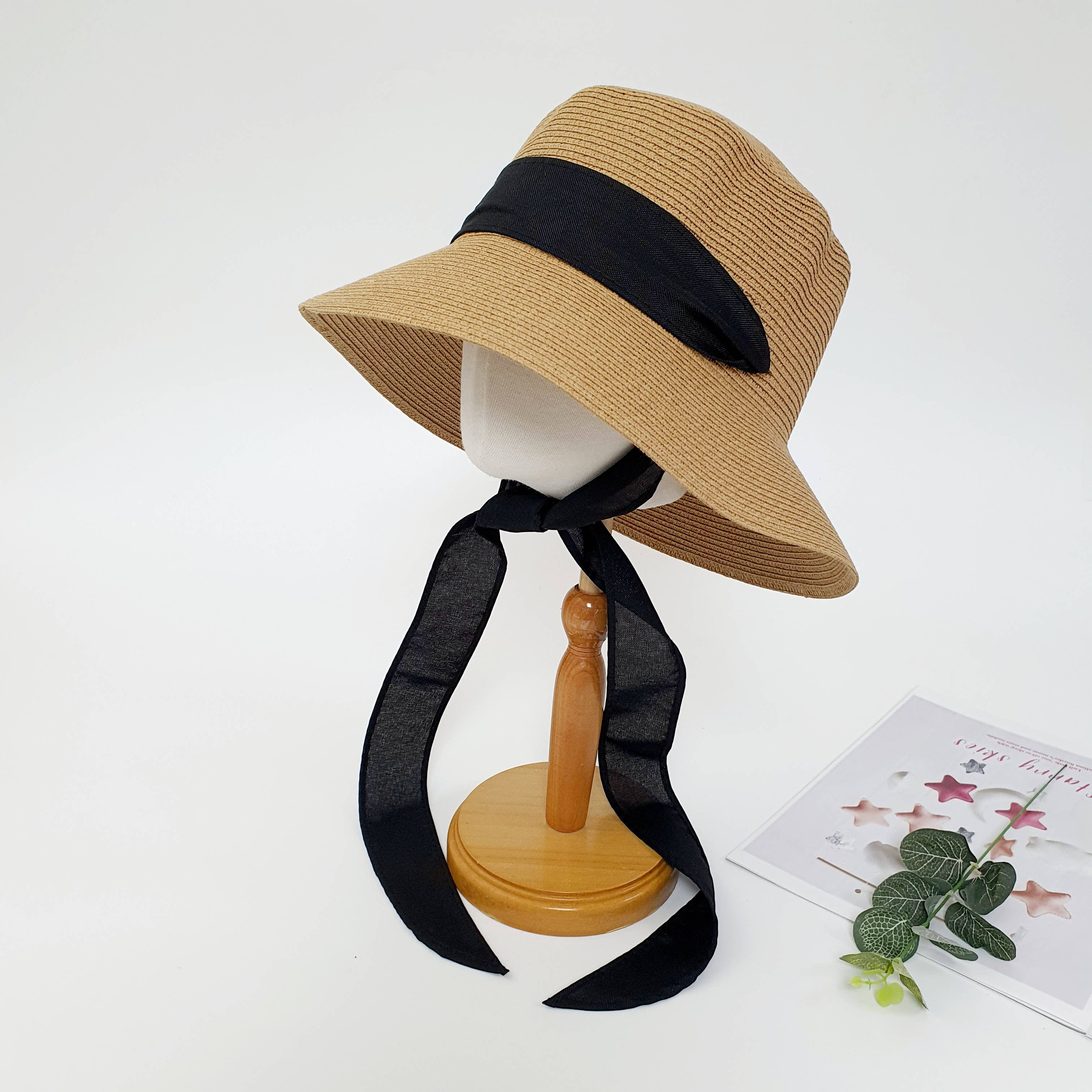 Natural Paper Straw Elegant Summer Hat with Ribbon Tie