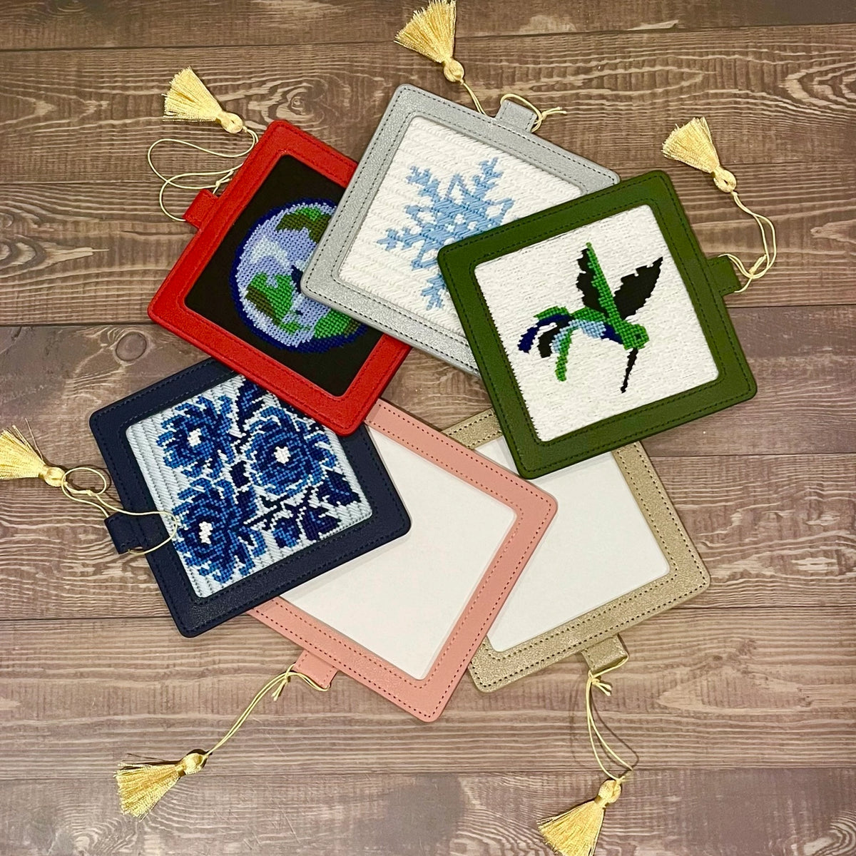 Vegan Leather 4x4 Ornaments for Needlepoint Craft