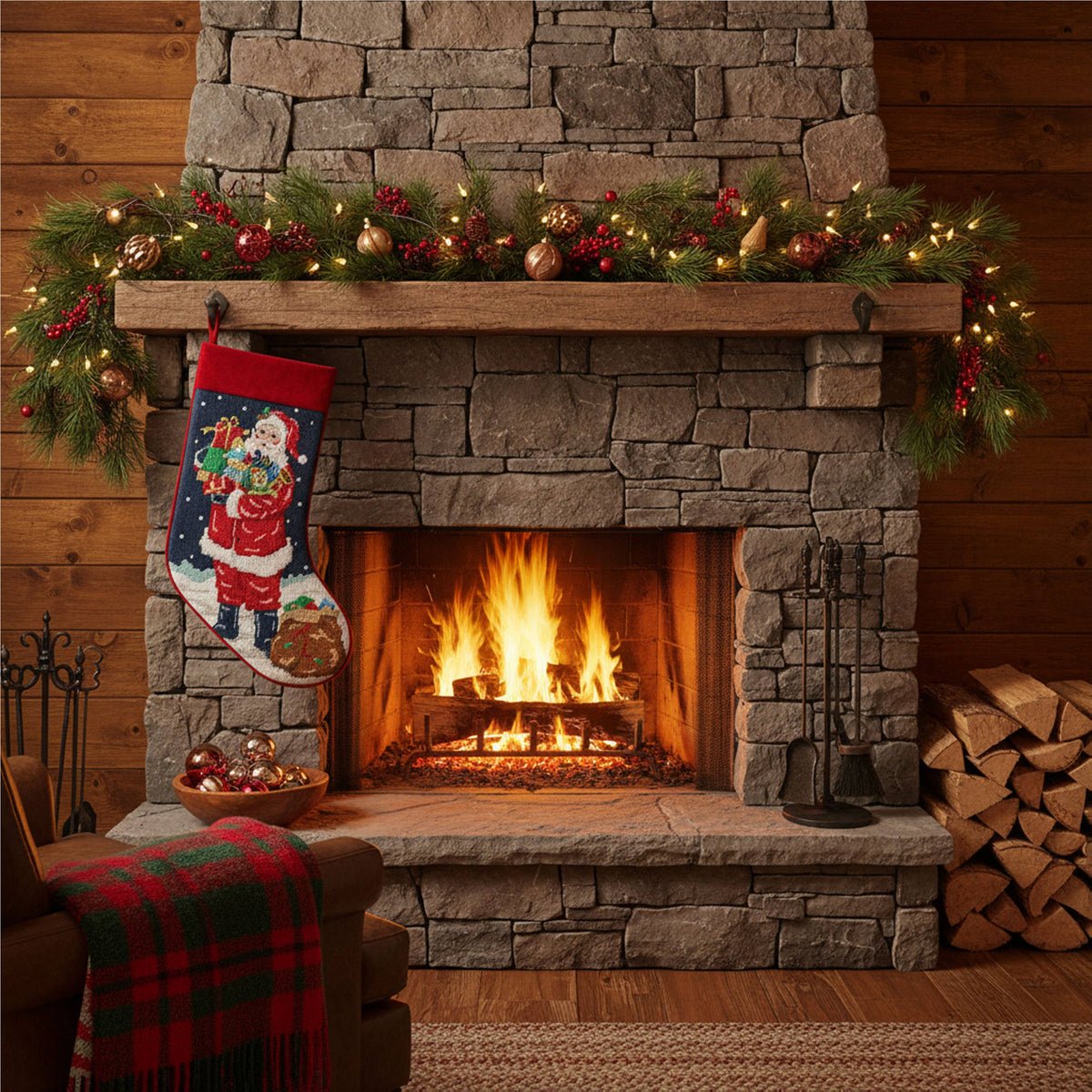 Santa with Toys Needlepoint Stocking