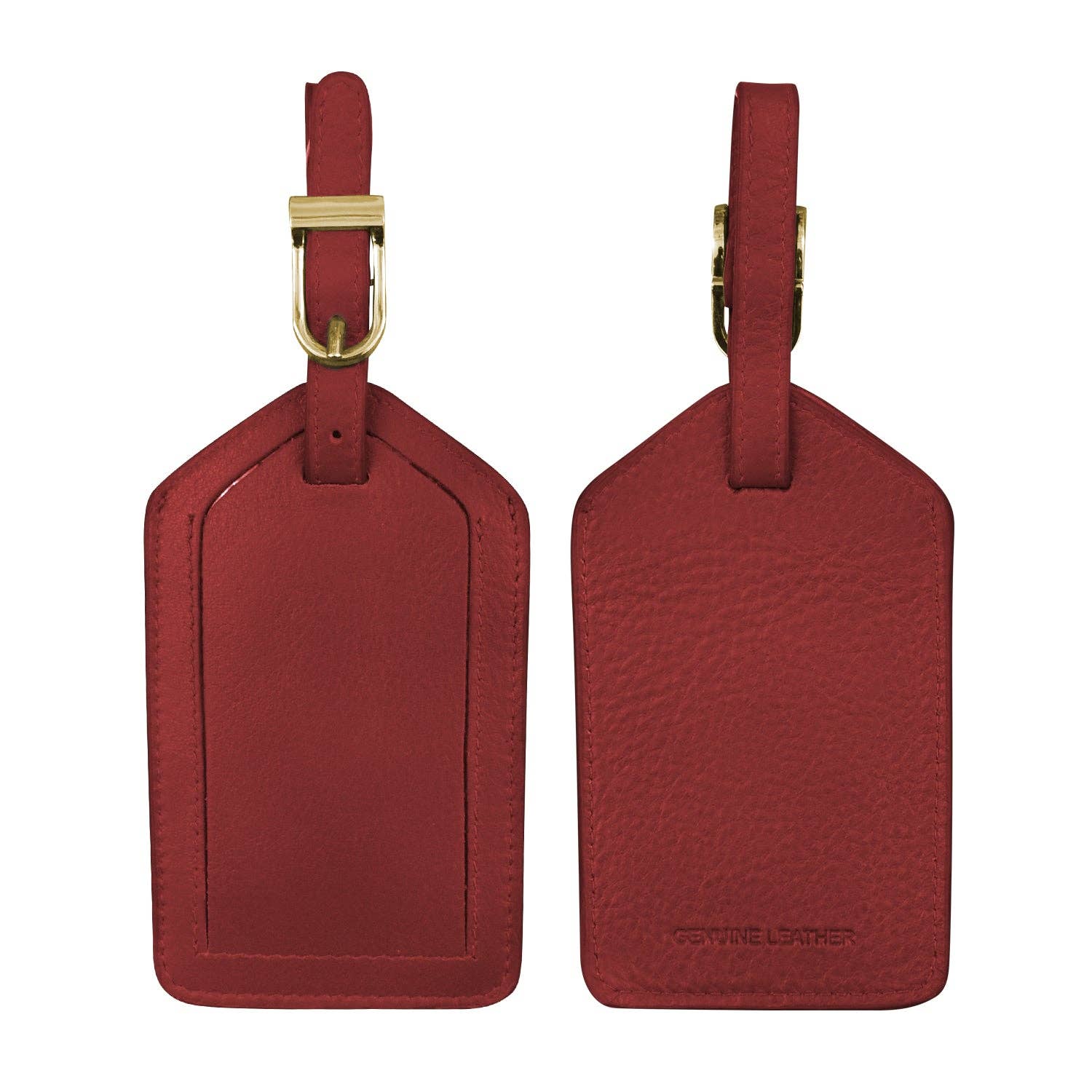 LEATHER LUGGAGE TAG W/ GOLD BUCKLE