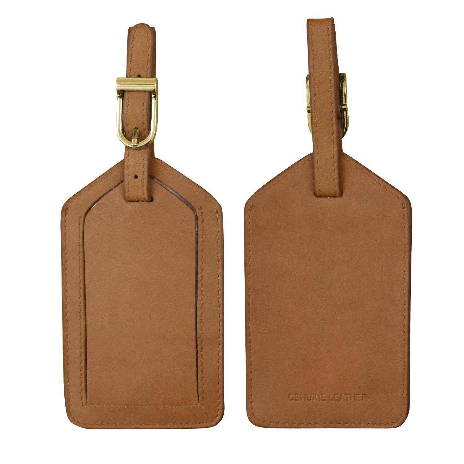LEATHER LUGGAGE TAG W/ GOLD BUCKLE