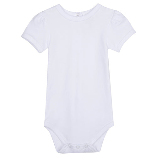 Girl's Short Puff Sleeve White Infant Bodysuit