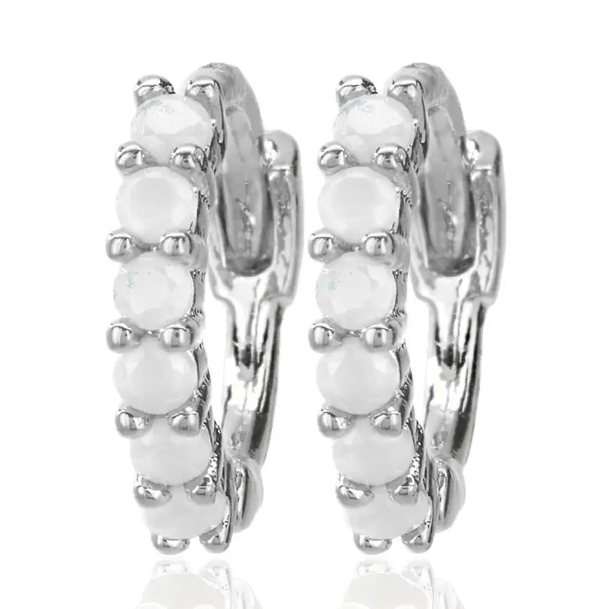 Silver Opal Half Round Stone Huggies Earrings