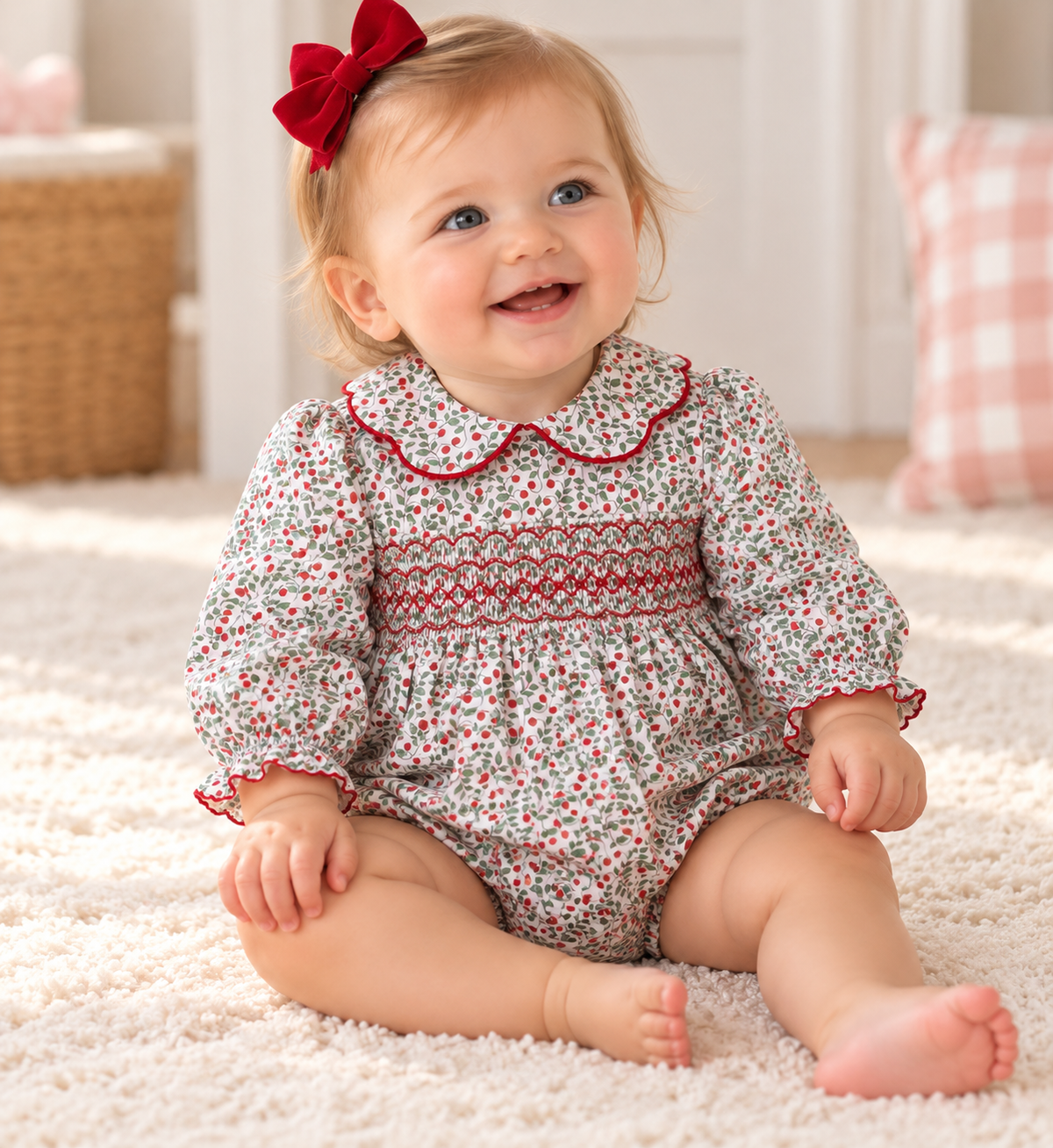 Sophia Green & Red Holiday Print Long Sleeve Short Bubble