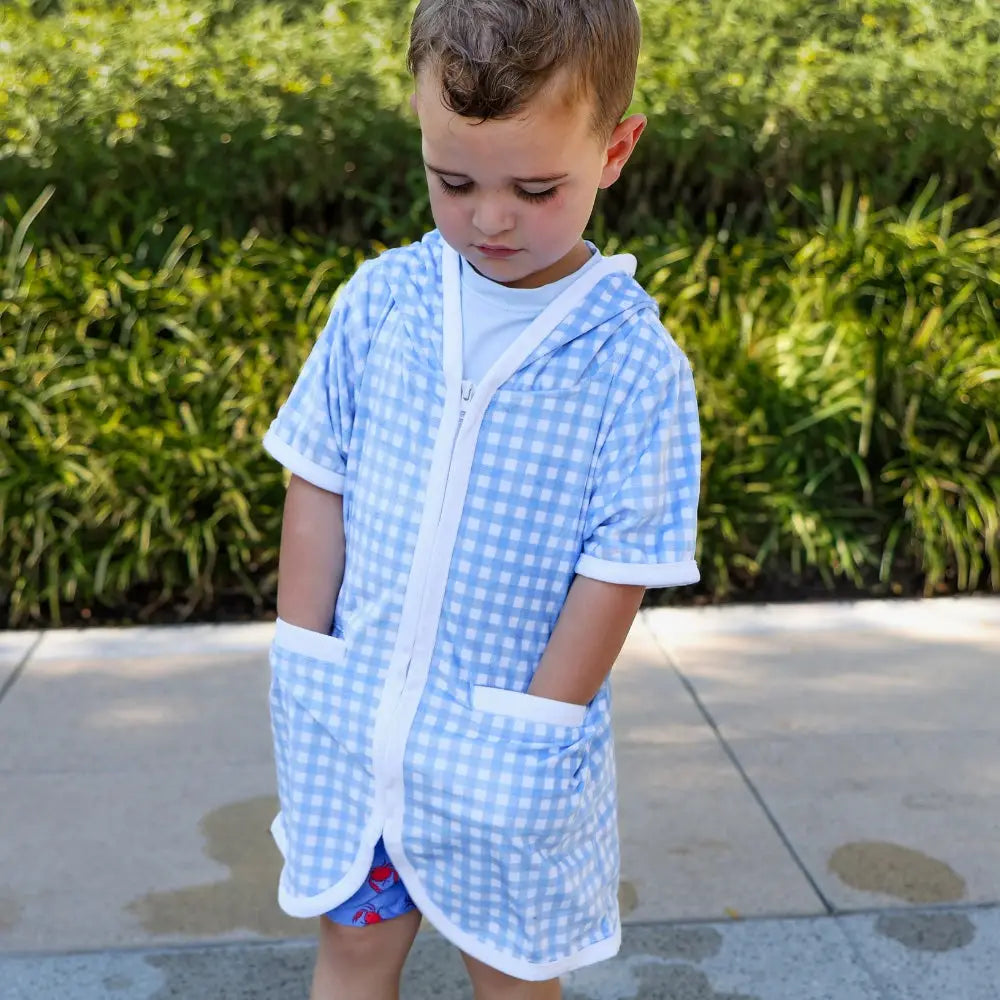 Blue Gingham Boys Swim Cover Up