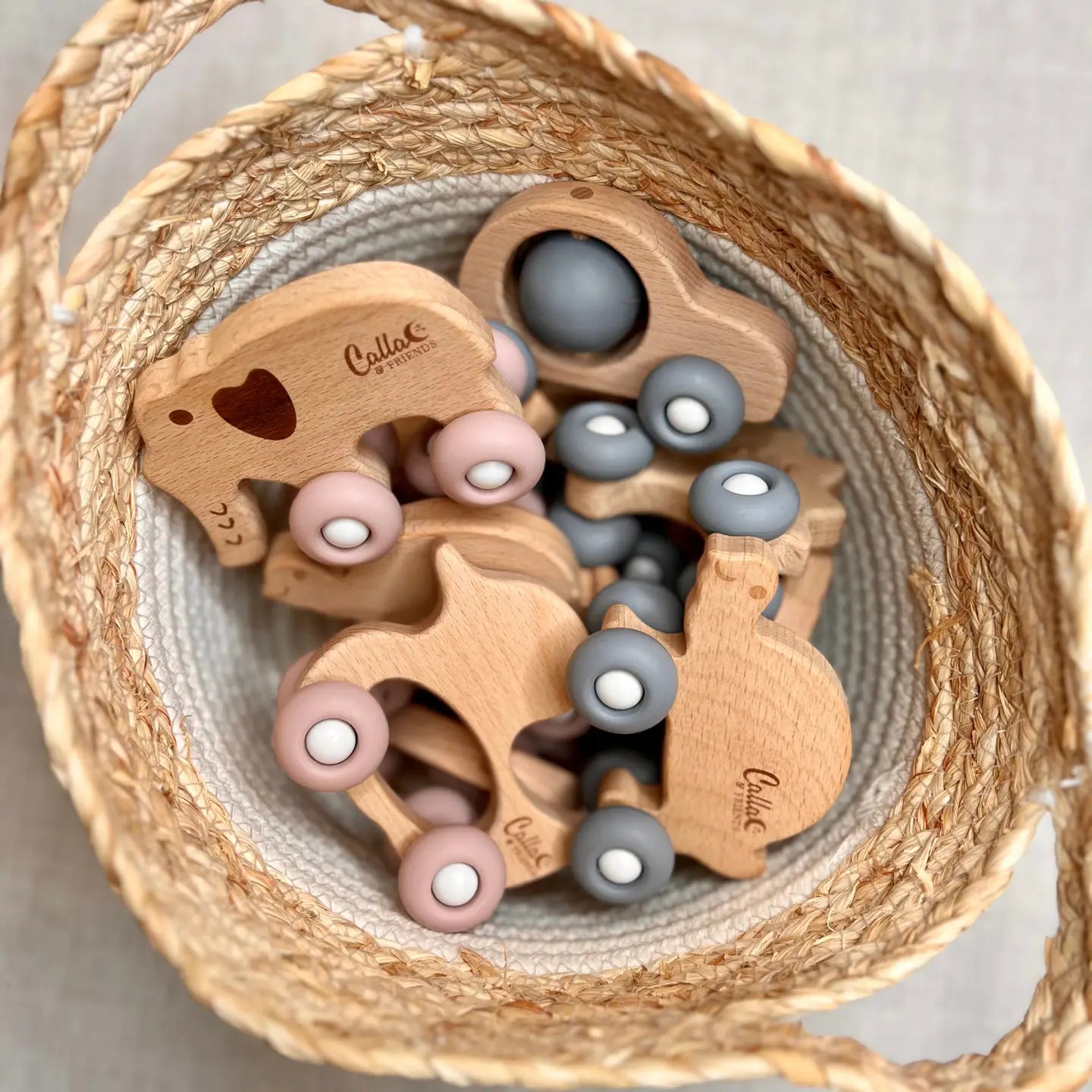 Rollin' Friends Silicone & Beechwood Teether Toy